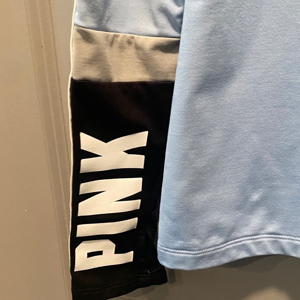 PINK Victoria Secret Blue Quarter Zip Pullover Logo Sleeve Athleisure Top XS - Picture 3 of 5